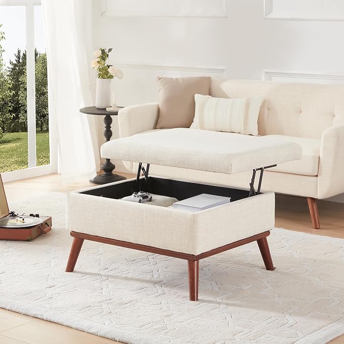 Kingfun 65" W Loveseat Sofa with Ottoman Coffee Table, Mid Century Modern Decor Love Seat Couches and Ottoman with Storage for Living Room, Button Tufted Upholstered Love Seats Furniture Set, Beige