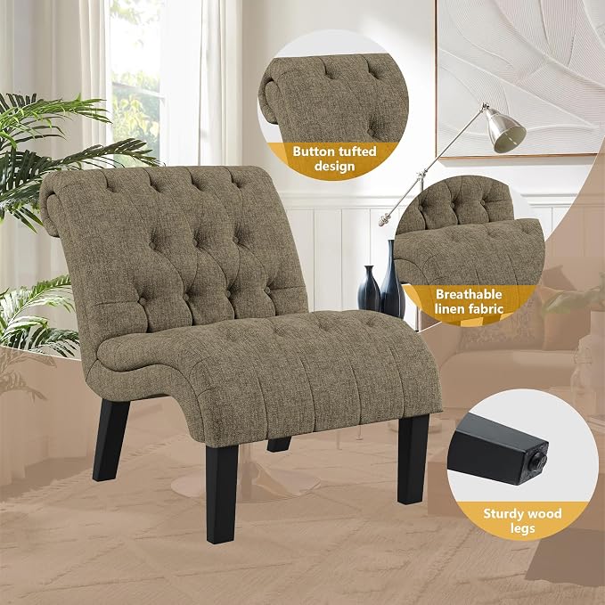 Accent Chair for Bedroom Living Room Modern Button Tufted Upholstered Armless Corner Chair with Wood Legs