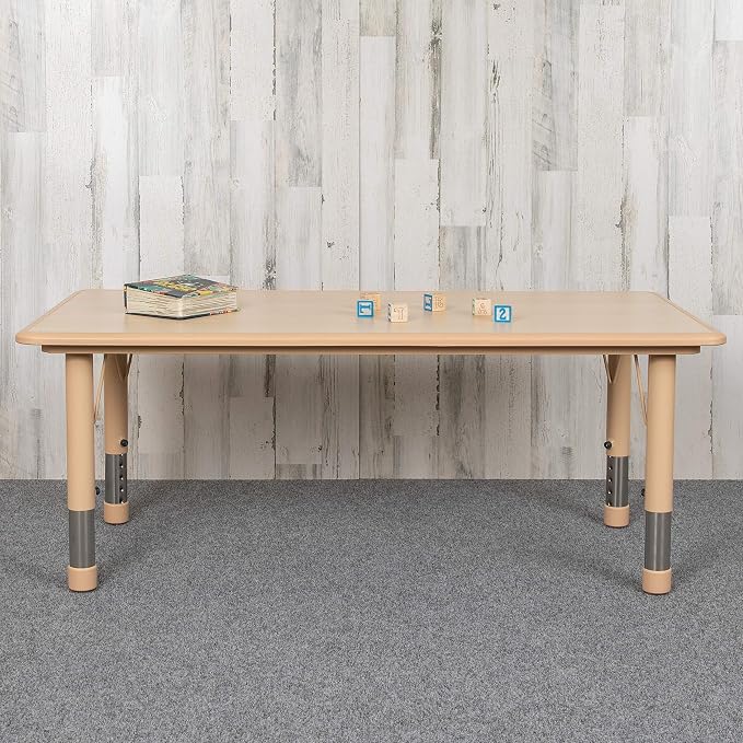 EMMA + OLIVER Adjustable Kids Activity Table for Home Use, Height-Adjustable Classroom Table for Kids, 23.625" W x 47.25" D x 14.5-23.5" H, Natural