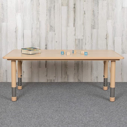 EMMA + OLIVER Adjustable Kids Activity Table for Home Use, Height-Adjustable Classroom Table for Kids, 23.625" W x 47.25" D x 14.5-23.5" H, Natural