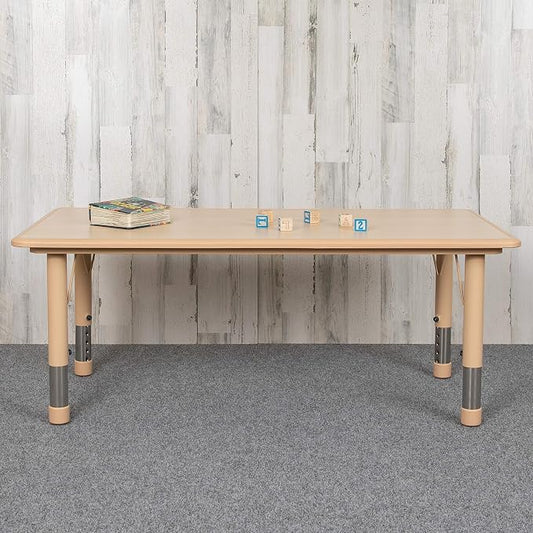 EMMA + OLIVER Adjustable Kids Activity Table for Home Use, Height-Adjustable Classroom Table for Kids, 23.625" W x 47.25" D x 14.5-23.5" H, Natural