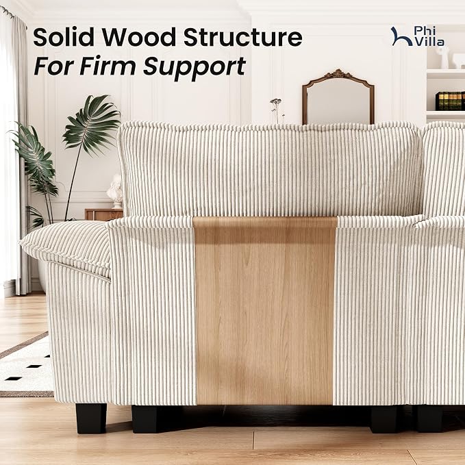PHI VILLA Cloud Modular Couch Sets, 157.5" Oversized Large Sectional Sofa with U-Shaped Chaise, 6-Seater Couches with Movable Ottomans for Living Room, Corduroy Beige