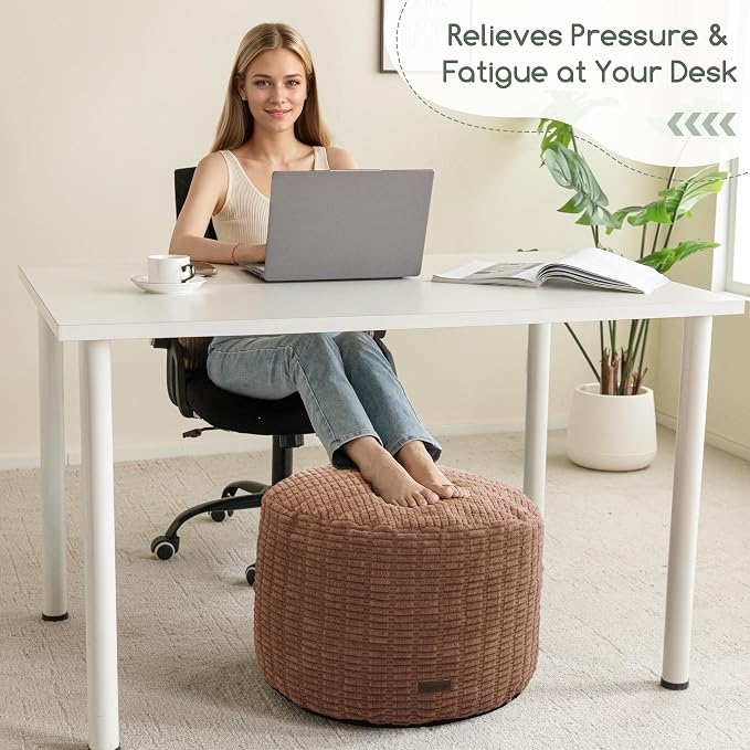 HIGOGOGO Pouf Ottoman Stuffed Round Modern Foam Filled Foot Rest Poufs for Living Room Chair Decorative 26 X 18 Inches Boho Relax Stool for Wedding Christmas Party, Brown