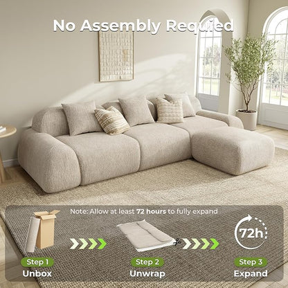 LIKIMIO LumiPebble Modular Sectional Sofa with Ottoman, 110" L-Shaped Boneless Couch for Living Room, Deep Seat with LuxeChenille Upholstery, No Assembly Required, Oatmeal