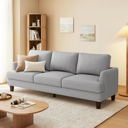 Gericco Mid Century Modern Couches for Living Room, 89" Comfy Grey Couch Sofa with 3-Seater Deep Seats, Upholstered Sofas for Living Room, Office Apartment, Bedroom, Light Grey