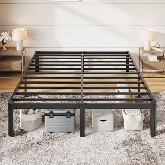 Allewie Metal King Size Bed Frame, 14 Inch 3500LBS Heavy Duty Platform Bed with Rounded Corner & Under Bed Storage, No Box Spring Needed, Noise Free, Easy Assembly, Black