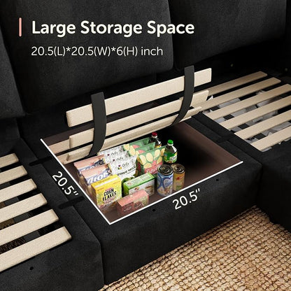HONBAY Modular Sectional Sofa Velvet Sleeper Couch with Storage Seats Oversized Sectional Couches for Living Room,Black