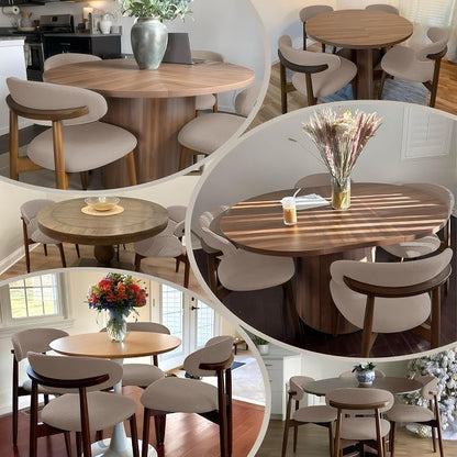 COLAMY Wooden Dining Chairs Set of 4, Modern Fabric Upholstered Dining Room Chair, Farmhouse Kitchen Chairs with Foot Pegs, Camel