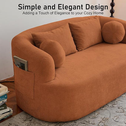 Loveseat Sofa for Small Space, 67.3" Boneless Love Seat Sofa with Side Pocket & 4 Pillows, Foam and Spring Filling, Soft Chenille for Living Room, Apartment, Bedroom, No Assembly