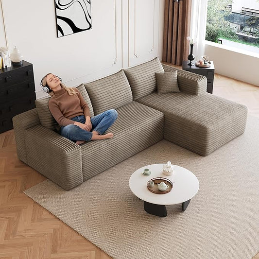 95" L Shaped Boneless Sectional Sofa Couch with Chaise Lounge, Minimalist Right Facing Compressed Cloud Modular Sectional Sofa Corner Couchfor Living Room,No Assembly Required