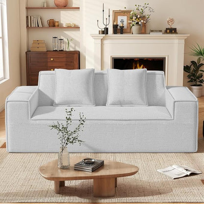 Luxanimarion 77'' Modern Small Loveseat, No Assembly Required Cloud Sofa Cloud Sofa Boneless Couches with 2 pcs Pillows for Living Room, Apartment(Polar Fleece-Grey)