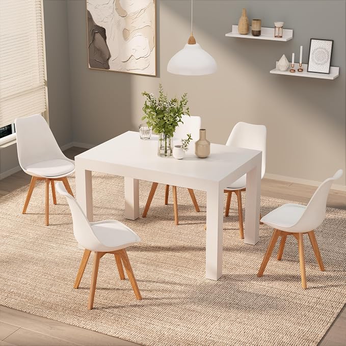 Mobili Fiver, First Extendable Table, 47.2(78.7) x31.5 in, Ashwood White, for 6-8 People, Expandable Dining Table for Kitchen, Living Room, Italian Furniture