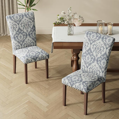 MALOL Dining Chairs Set of 2, High Back Dining Chair with Wood Legs and Nailhead Trim, Modern Padded Kitchen Room Chairs for Dining Room/Restaurant, White/Blue