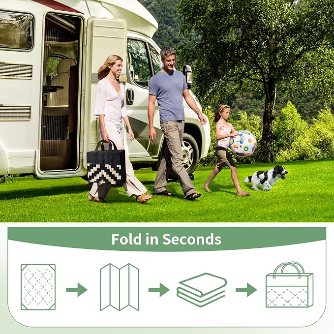 GENIMO Outdoor Rug 4'x6' Waterproof, Reversible Camping Mat, Plastic Straw Rugs for Patio, RV, Camper, Balcony, Backyard, Picnic, Deck (Black & Beige)