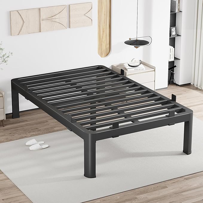 MAF 12 Inch King Metal Platform Bed Frame with Anti-Collision Round Legs, Black 3500 Lbs Heavy Duty Bed Frame Steel Slats Support, No Box Spring Needed, Easy Assembly