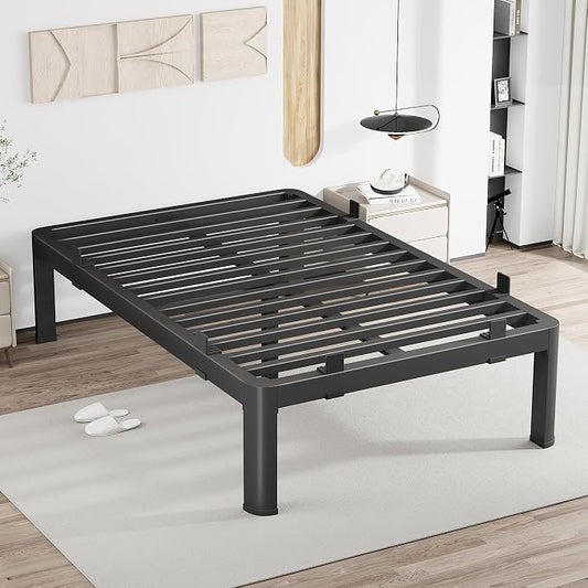 MAF 14 Inch Full Metal Platform Bed Frame with Anti-Collision Round Legs, Black 3500 Lbs Heavy Duty Bed Frame Steel Slats Support, No Box Spring Needed, Easy Assembly