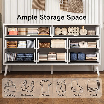 Fluted Dresser for Bedroom with 8 Drawers, Wooden Dresser with Metal Handle, White Dresser for Bedroom, Wood Closet for Hallway, Modern Storage Organizer for Living Room BDR104WW