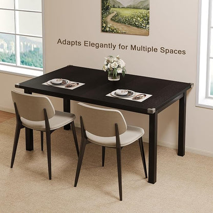 Einhomn Modern Extendable Dining Table for 4-6, 63" Farmhouse Kitchen Table, Rectangular Dining Room Tables for Dining, Kitchen, Office, Living Room, Wooden Tables, Space Saving (Black)