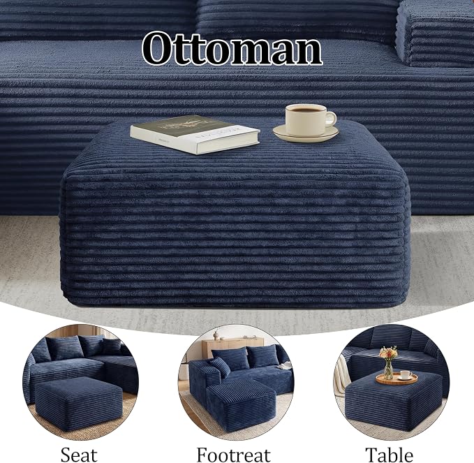 Corduroy Ottoman, Modern Boneless Cloud Foot Rest Foam Support, Oversized Modular Sectional Sofa Stool for Living Room, Bedroom & Small Spaces, No Assembly Required
