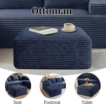 Corduroy Ottoman, Modern Boneless Cloud Foot Rest Foam Support, Oversized Modular Sectional Sofa Stool for Living Room, Bedroom & Small Spaces, No Assembly Required