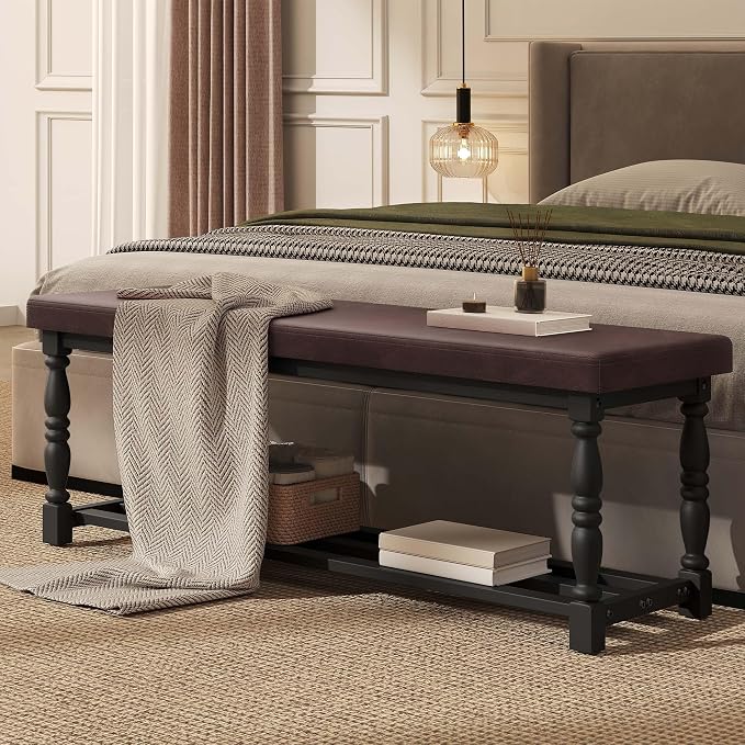 DWVO 48" L Entryway Shoe Bench with Cushioned Seat & Storage for 5-6 Pairs of Shoes, Shoe Rack with Roman Style Legs for Hallway Mudroom Dressing Room, Brown & Black