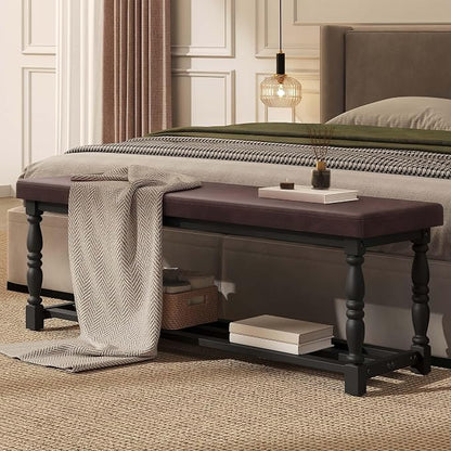 DWVO 48" L Entryway Shoe Bench with Cushioned Seat & Storage for 5-6 Pairs of Shoes, Shoe Rack with Roman Style Legs for Hallway Mudroom Dressing Room, Brown & Black