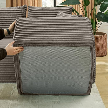115" U-Shaped Cloud Sectional Couch, Modular Compressed Boneless Sectional Sofa W/Reversible Ottoman Chaise Lounge, Plush Corduroy Boneless Symmetrical Sofa for Living Room