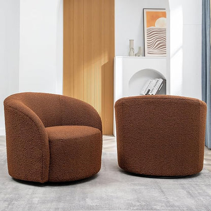 KINWELL 68" Boucle Upholstered Loveseat Sofa with Set of 2 Swivel Barrel Accent Chairs, Minimalist Comfy 2-Seater Couch and 2 Sherpa Armchairs for Small Spaces Apartment, Brown