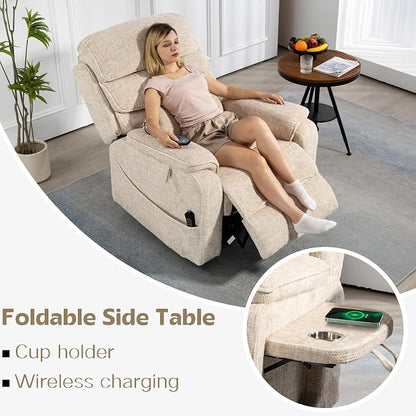 JIKFRIMA Power Lift Recliners Chairs for Elderly Adults Lay Flat Recliner with Heat & Massage, Wireless Charging Device, USB Ports, Cup Holder, Lumbar Pillow, 400Lbs (Velvet Fibric,Beige)