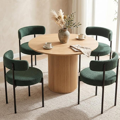 Boucle Dining Chairs Set of 4, Green Dining Chairs with Upholstered Seat and Round Back, Mid-Century Modern Kitchen Chairs for Dining Room, Restaurant