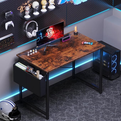 OLIXIS Small Computer Desk, 40 Inch Home Office Desks, Writing Study Craft Work Gaming Table, Computer Workstation for Bedroom Small Spaces with Storage Bag, Rustic Brown