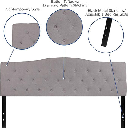EMMA + OLIVER Arched Button Tufted King Size Headboard in Light Gray Fabric