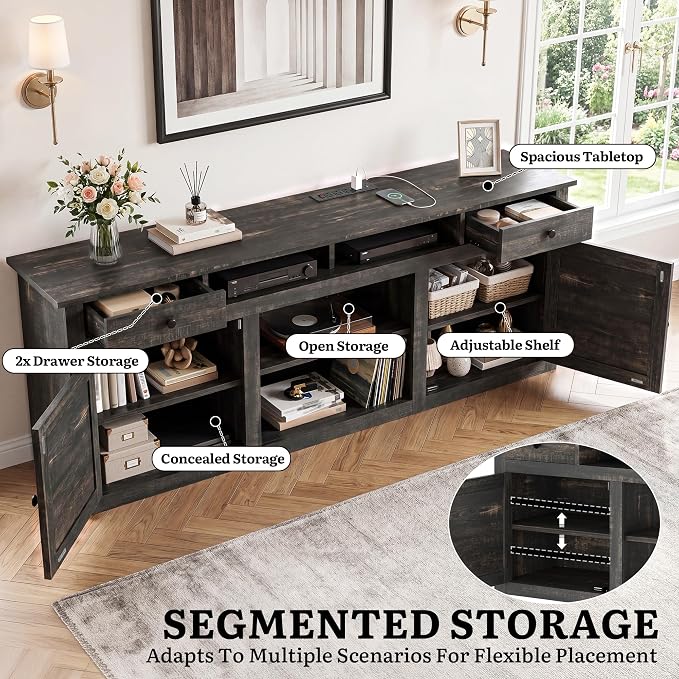 YITAHOME 70" Farmhouse TV Stand for 75/80 Inch TVs, Entertainment Center with Drawers, Adjustable Shelves & Built-in Power Outlet, Stable Anti-Tip TV Console Cabinet for Living Room, Rustic Oak