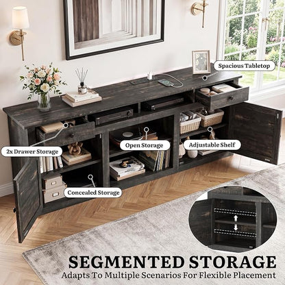 YITAHOME 70" Farmhouse TV Stand for 75/80 Inch TVs, Entertainment Center with Drawers, Adjustable Shelves & Built-in Power Outlet, Stable Anti-Tip TV Console Cabinet for Living Room, Rustic Oak