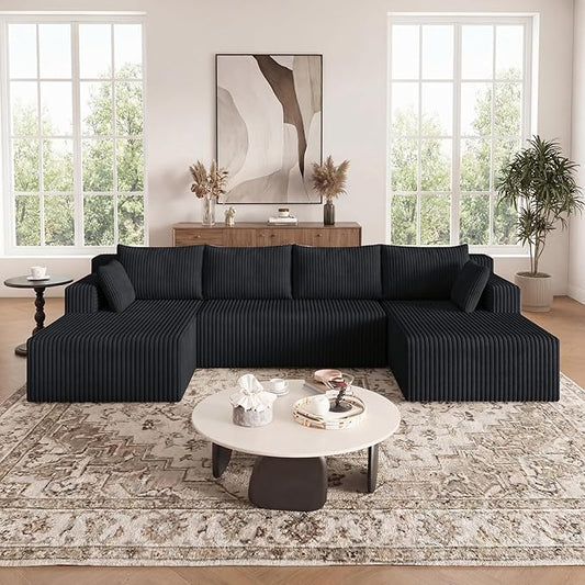 124 Inch Oversized Boneless Sectional Sofa Cloud Couch for Living Room - Symmetrical U Shaped Modular Couches Set with Double Chaise, No Assembly Floor Compression Sofa & Couch