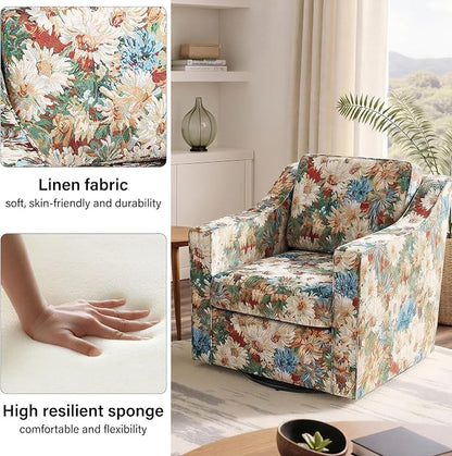 Swivel Accent Chair, Modern Round Barrel Arm Chair for Living Room, Bedroom, Comfy Club Reading Chairs for Adults (Orange Blooms, Set of 1)