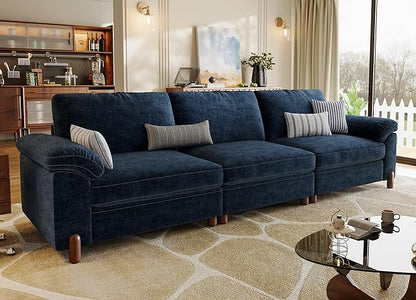 SITJOY Large Cloud Couch, 118" Wide 3 Seater Sofa, Chenille in Navy Blue | Detachable and Washable Chenille Cover Sectional Sofas for Living Room, Deep Seat Wide Couch