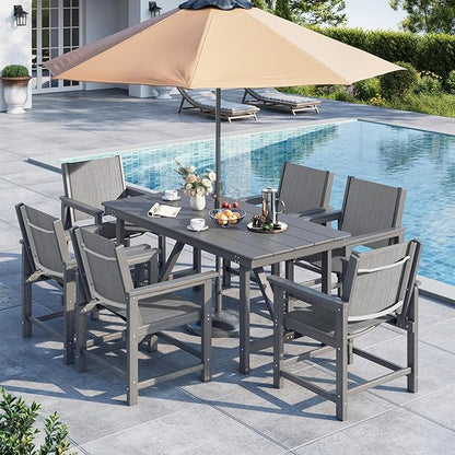 Amopatio Outdoor HDPE Dining Chairs Set of 6 All-Weather Patio Chairs with Textilene Backrest Heavy Duty for Porch Backyard Deck Lawn Garden, Gray