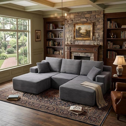 103" Boneless Modular Sectional Sofa Cloud Couch with Ottomans and Pillows, Convertible L/U Shaped Corner Sofa, Full Foam Deep Seat Compressed Couch for Living Room, Apartment