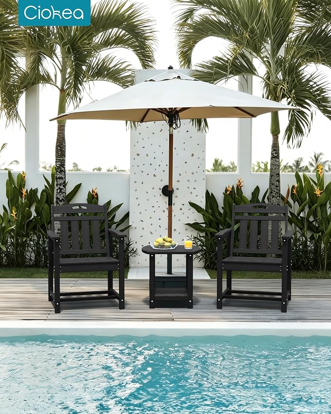 Ciokea HDPE Outdoor Patio Dining Chairs Set of 2, All-Weather Porch Chair with Wide Seat, Durable Outdoor Furniture for Backyard, Garden, Lawn & Poolside, Black
