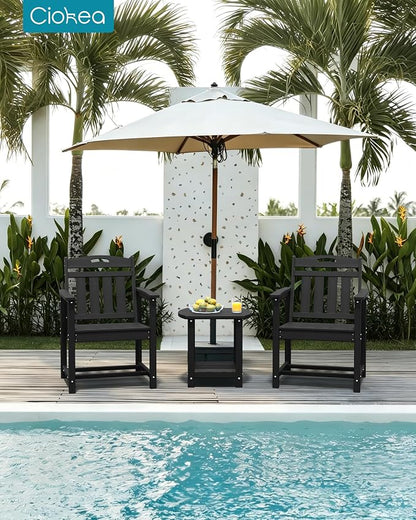 Ciokea HDPE Outdoor Patio Dining Chairs Set of 2, All-Weather Porch Chair with Wide Seat, Durable Outdoor Furniture for Backyard, Garden, Lawn & Poolside, Black