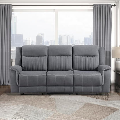 Lexicon Manual Double Reclining Sofa, Polished Microfiber Upholstered 3 Seater Manual Sofa Recliner for Living Room, Wall Hugger, Easy Assembly, Gray
