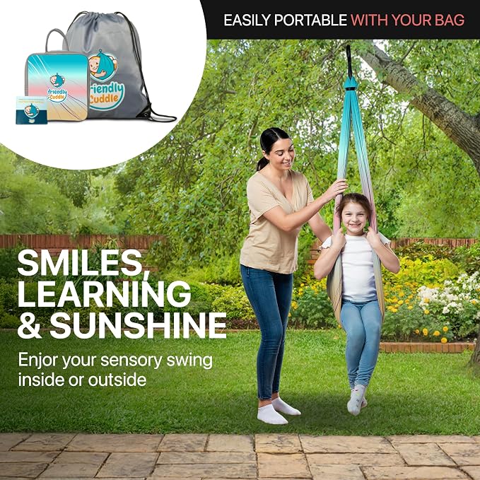 Indoor Sensory Swing for Kids or Outdoor – Holds 300lbs, Double-Layer, & 360° Swivel, Calming Compression Therapy Swing Hammock for Kids & Adults with All Hardware – Sensory-Motor Toys & Gifts