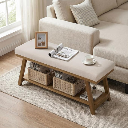 Zihanhome 45" Entryway Bench Upholstered Storage Bench for Bedroom Shoe Rack Bench for Living Room, Hallway, Mudroom, Balcony, Sturdy Indoor Bench Seat Holds Up to 300 lbs (Beige)