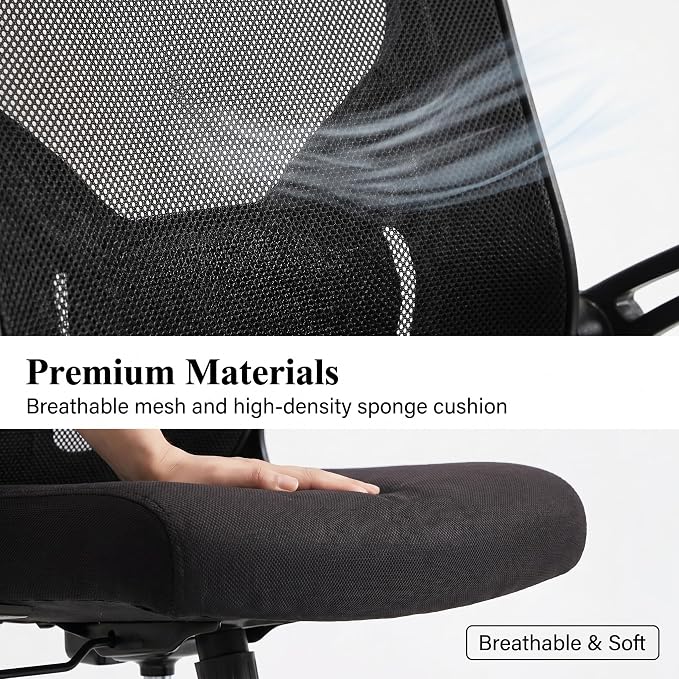 Ergonomic Office Desk Chair, 90°-125° Tilt Back Home Desk Chair with 360° Swivel & Mute Wheels, High Back Mesh Computer Chair for Adults with Lumbar Support, 330 LBS Capacity (01Black)