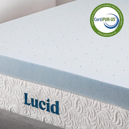 Lucid 4 Inch Memory Foam Mattress Topper, Twin XL Size – Cooling Gel Bed Topper – Preassure-Relieving Ultra Plush Feel – Ventilated Breathable Design – CertiPur Certified - Dorm Room Essentials