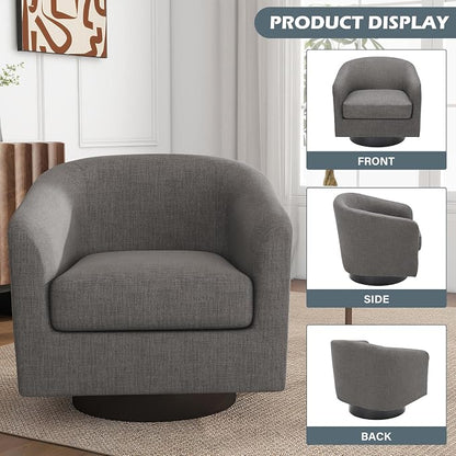 Swivel Barrel Accent Chair, Fabric Upholstered Armchair Modern Round Club Arm Chair for Living Room, Comfy Single Sofa Seating Bedroom Side Reading Seat for Home Office - Gray