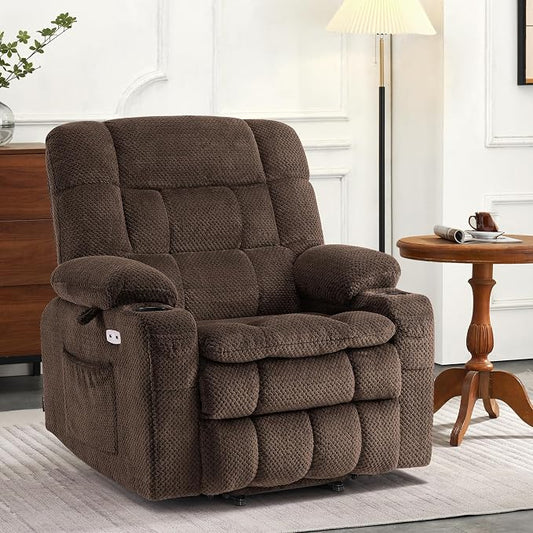 MCombo Small Dual Motor Power Lift Recliner Chair for Elderly, Zero Gravity Lift Chair with Heat and Massage, Lay Flat Recliner for Petite, USB Ports, Fabric R7894 (Small-Wide, Coffee)
