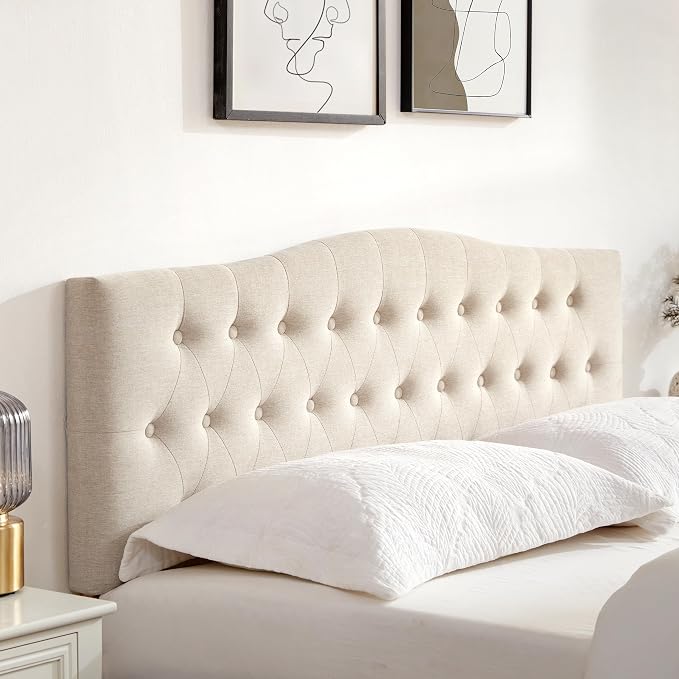 Tufted Headboard Twin Size, Solid Wood Adjustable Height Head Board, Beige | Upholstered Twin XL Headboard Only, Durable Solid Wood Legs, Adjustable Height 37-51 in, Fabric Button Diamond HeadBoards