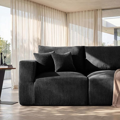 Modular Sectional Sofa Bed with Ottoman, 79" Memory Foam Cloud Couch, Boneless Loveseat Corduroy Upholstered Floor Couch, No Assembly Required Living Room Furniture for Apartment Bedroom, Black
